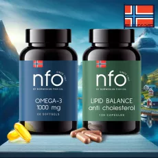 挪威野生魚油丸 NFO® Omega-3 1000mg 60粒膠囊 + NFO® 降脂平衡 - 抗膽固醇 120粒膠囊 套裝